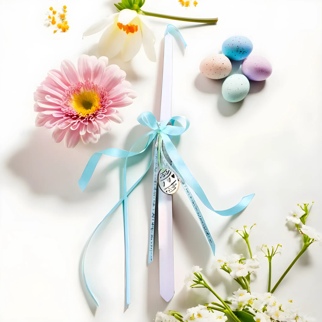 Easter Candle Blue Ribbon